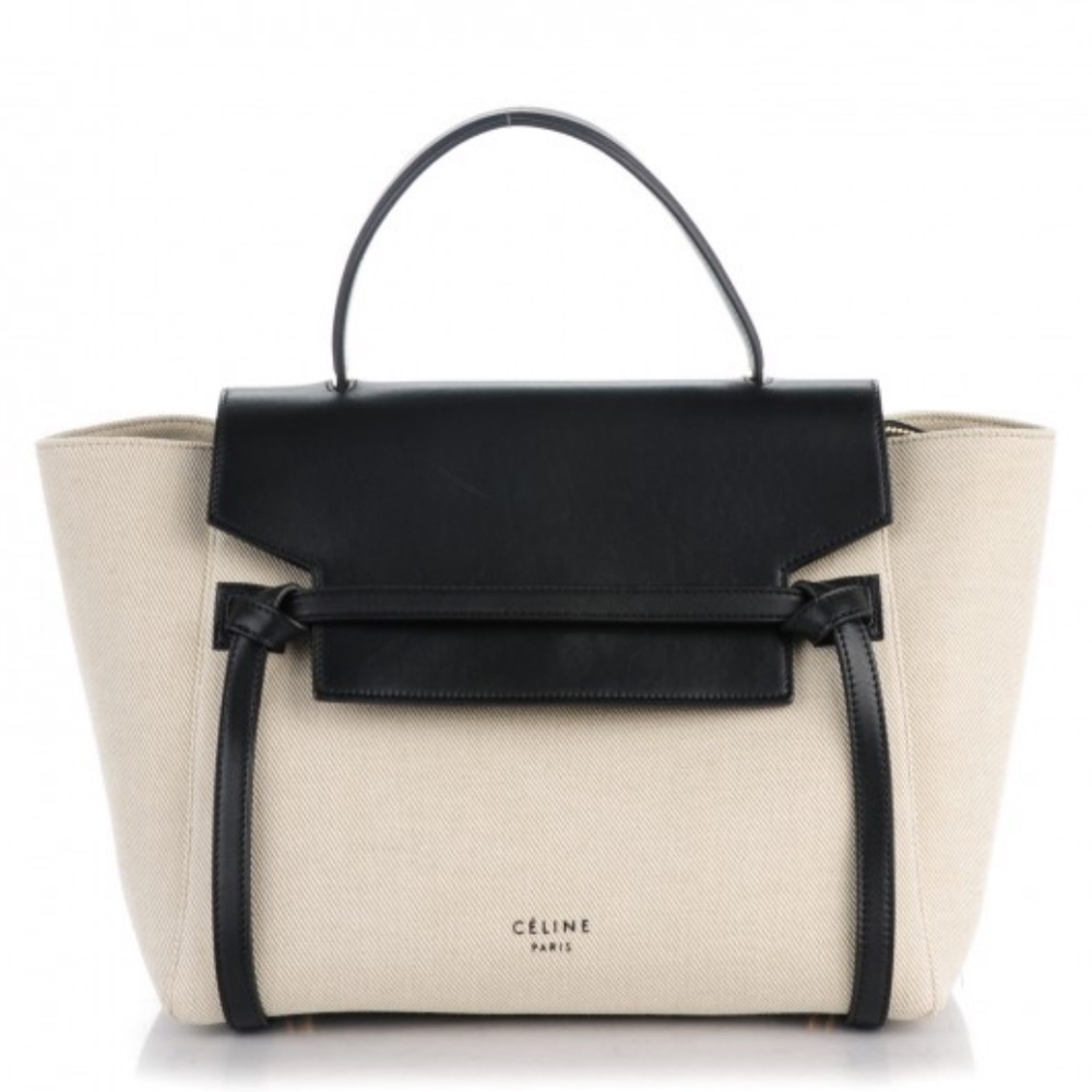 Céline Cotton Canvas Calfskin Small Belt Bag in Balck